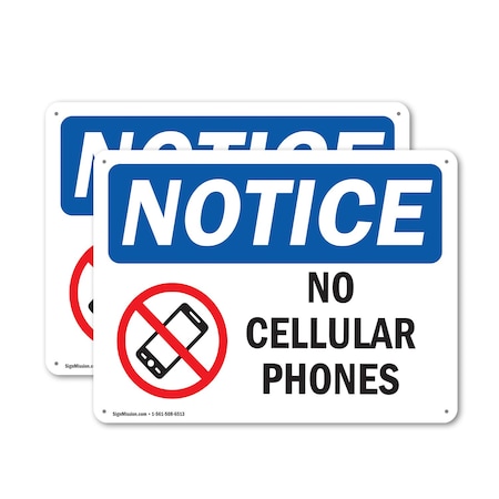 Signmission No Cellular Phones, 24 in W x Rectangle, Plastic OS-2PACK-NS-P-1824-L-16045